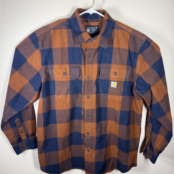 Carhartt Men’s Navy & Brown Buffalo Plaid Button-Down Shirt - Picture 3 of 8